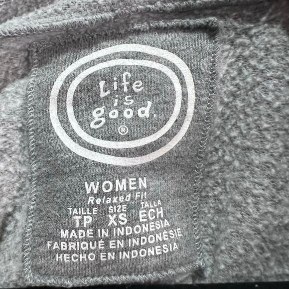 Life Is Good Zip Up Hoodie Gray Pink Relaxed Fit Womans XS Heart Design Sweater - Picture 3 of 6